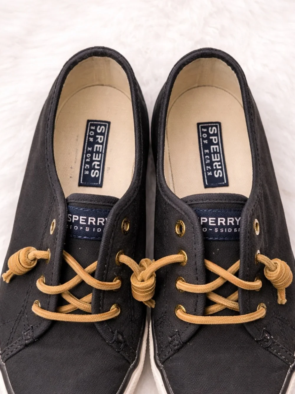 Sperry Top-Sider Black Canvas Sneakers Women’s Size 6 Casual Lace-Up Shoes - Picture 4 of 5